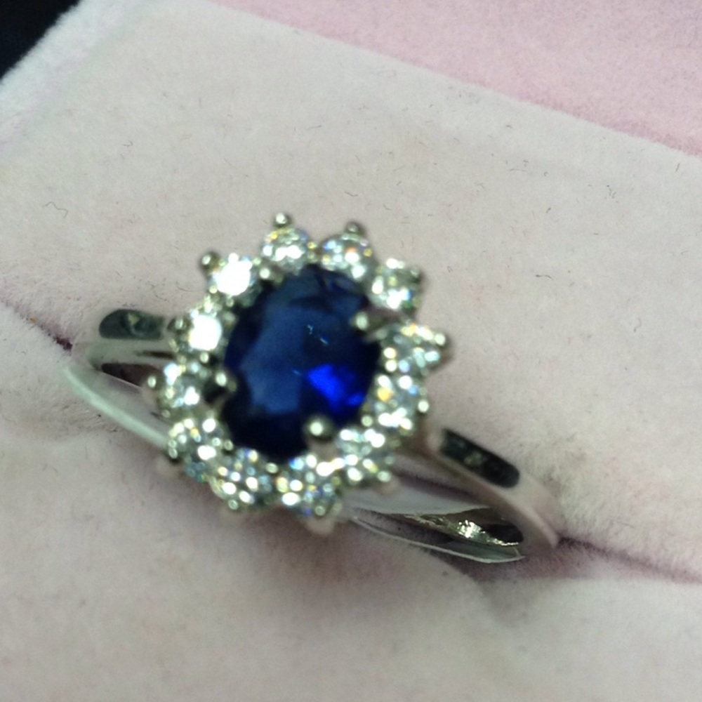 Sapphire and zirconia silver ring size 8.5-9